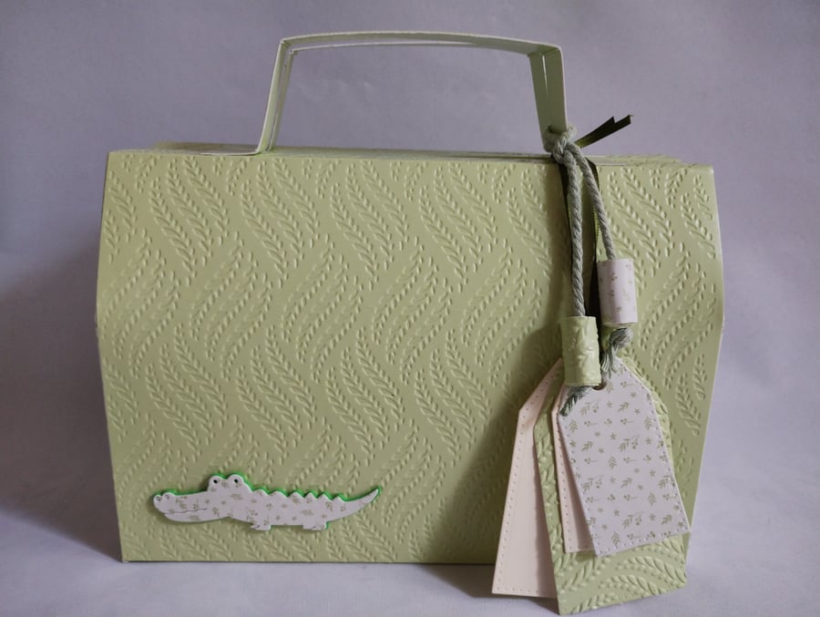 Handmade Gift Box Bag - Crocodile Leafy Embossed Top Flap Box Closure 