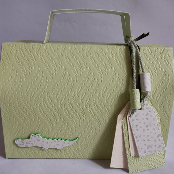 Handmade Gift Box Bag - Crocodile Leafy Embossed Top Flap Box Closure 