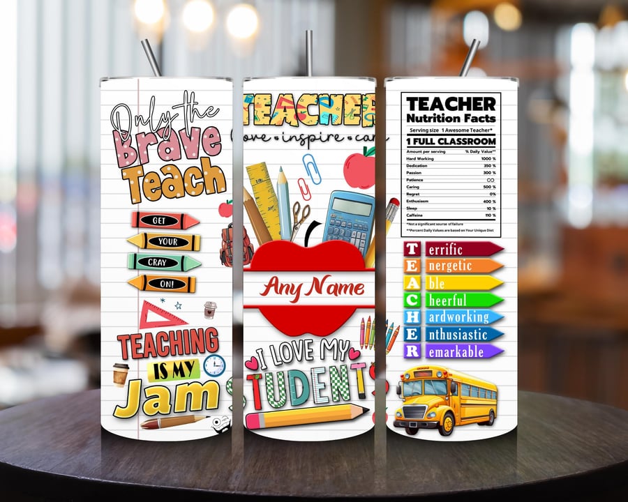 Personalised Teacher Appreciation Skinny Tumbler with Straw - 20oz - Love My Stu