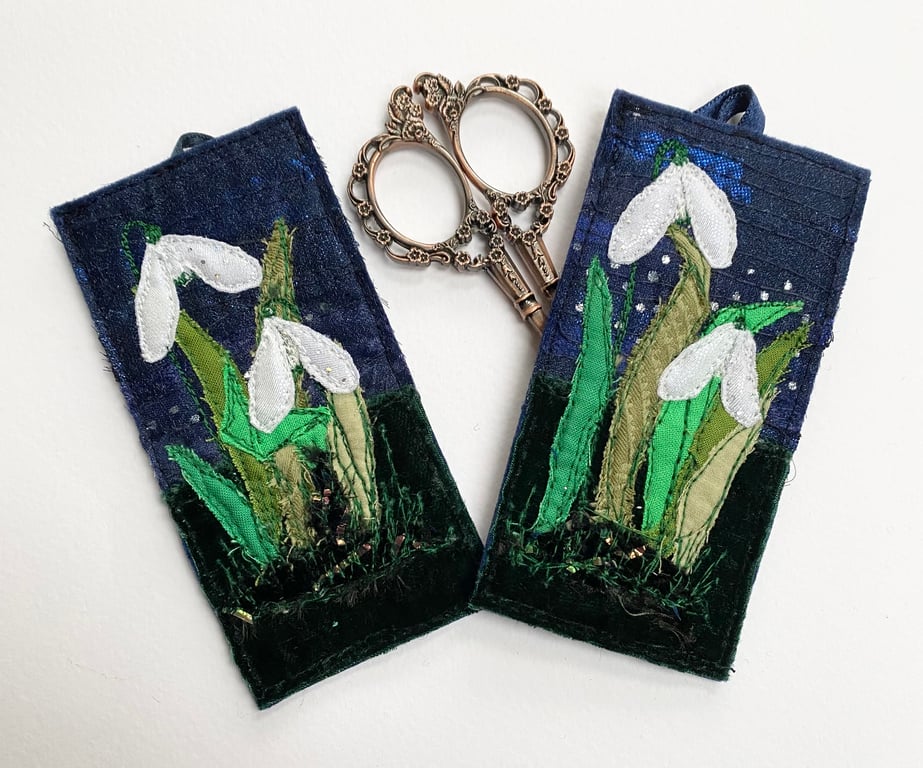 Snowdrop home decoration. Upcycled and embroidered. Homemade. 