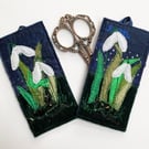 Snowdrop home decoration. Upcycled and embroidered. Homemade. 