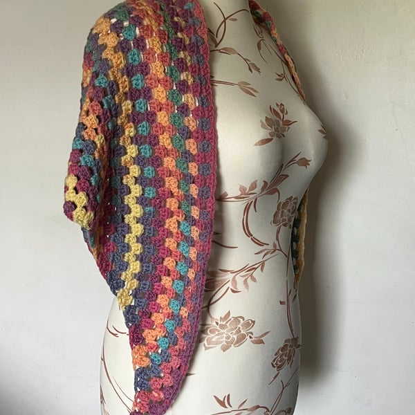 Hand Crocheted Multi Coloured Shawl Wrap Scarf