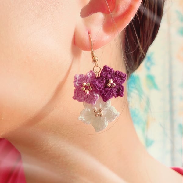Purple Floral Crochet Earrings