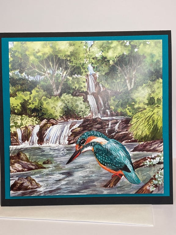 Kingfisher Falls birthday card and matching tag