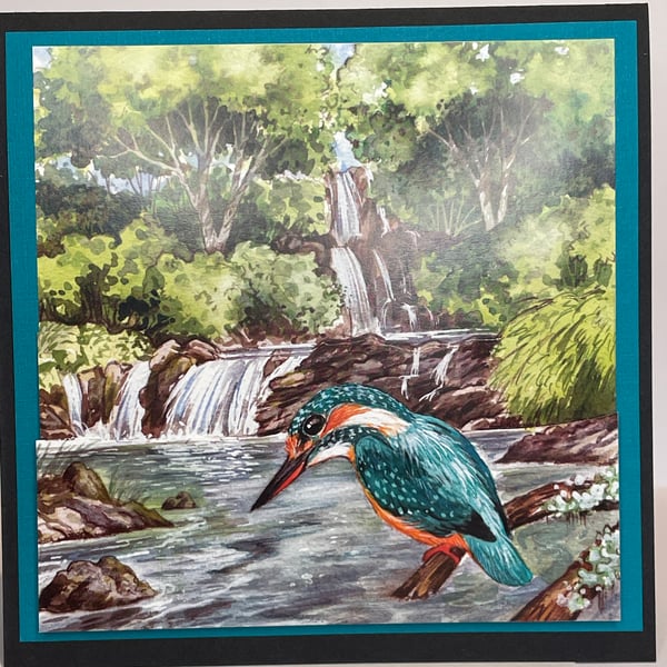 Kingfisher Falls birthday card and matching tag