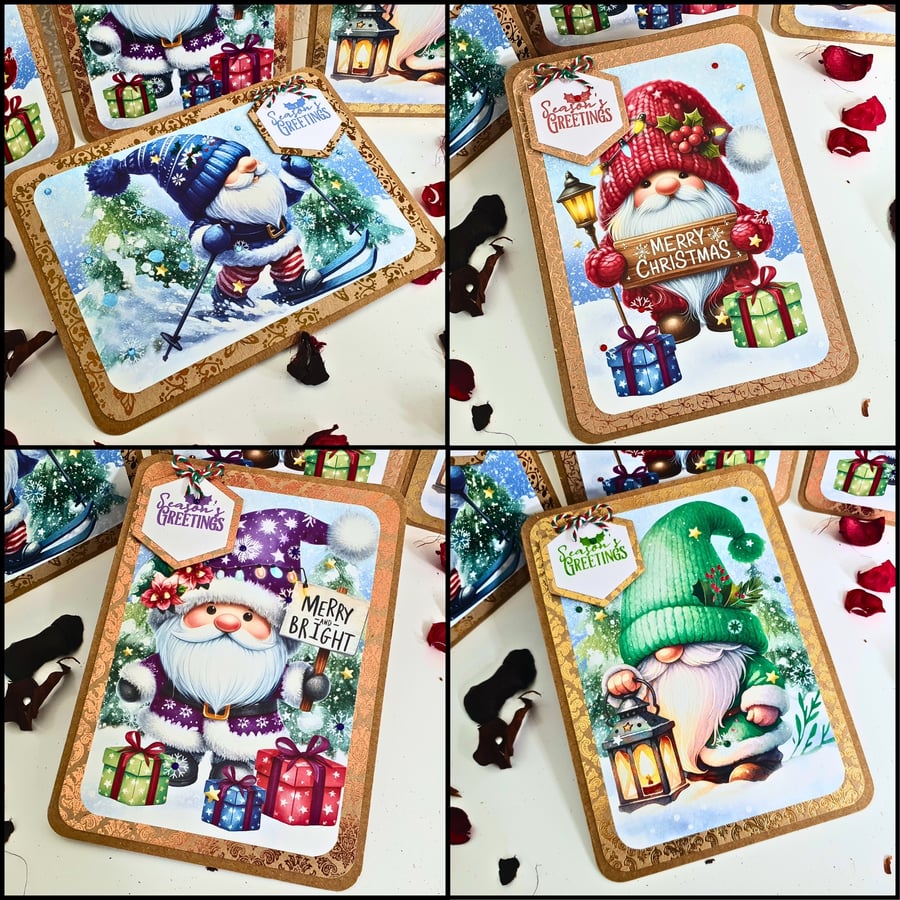 Gnome Christmas Cards, Set Of 4 Christmas Cards With Gonks Bundle