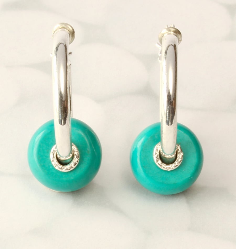 Turquoise earrings, natural turquoise stone, sleeper earrings, handmade, pebble 
