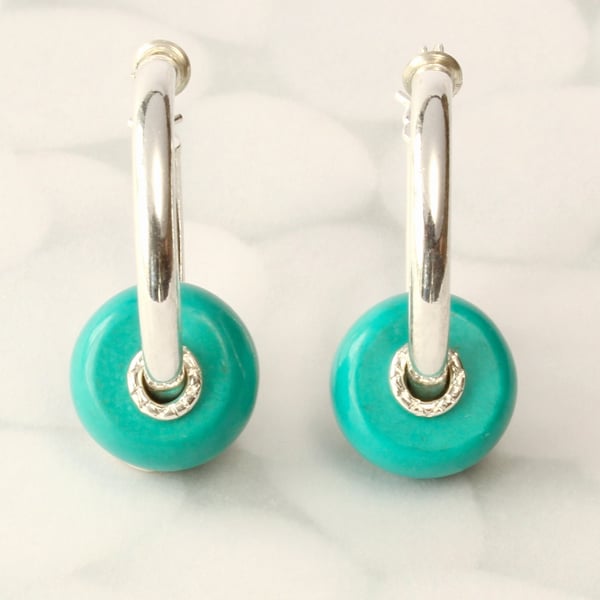 Turquoise earrings, natural turquoise stone, sleeper earrings, handmade, pebble 