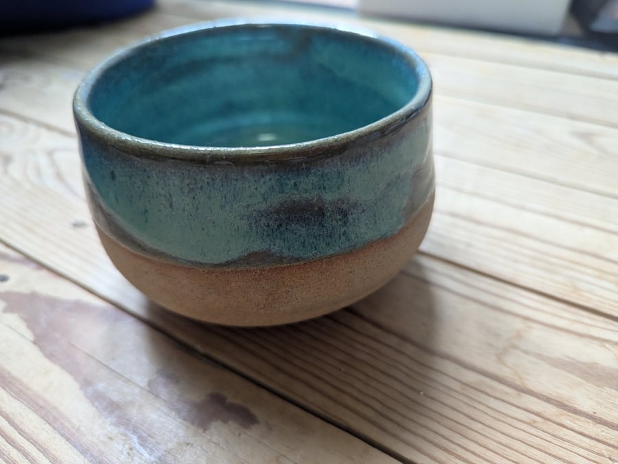 Small turquoise stoneware plant pot or bowl