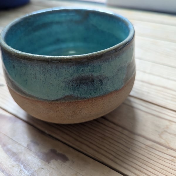 Small turquoise stoneware plant pot or bowl