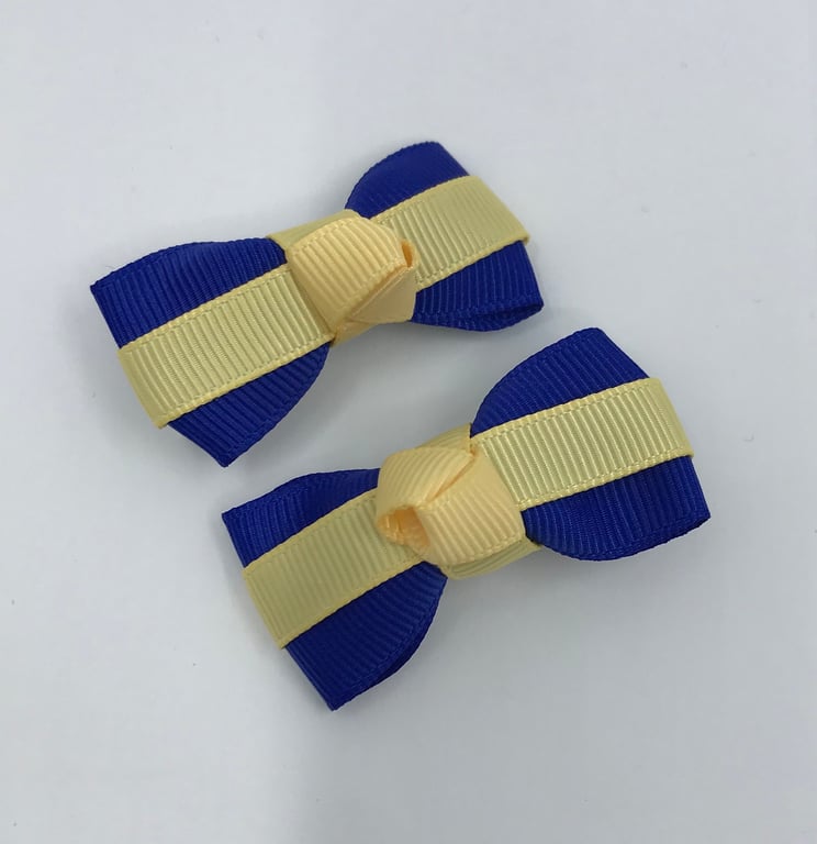 Itty Bitty Cobalt Blue and Pale Yellow on Clips (pair)