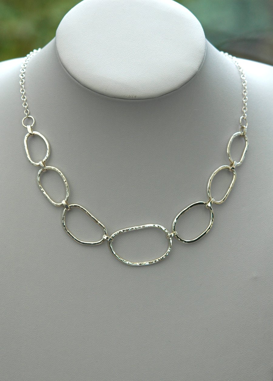 Sterling Silver Chain Link Necklace, Hammered, Hallmarked,  P172