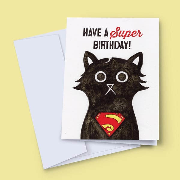 Superhero Birthday Card, Cute Superhero Card, Cat Birthday Card