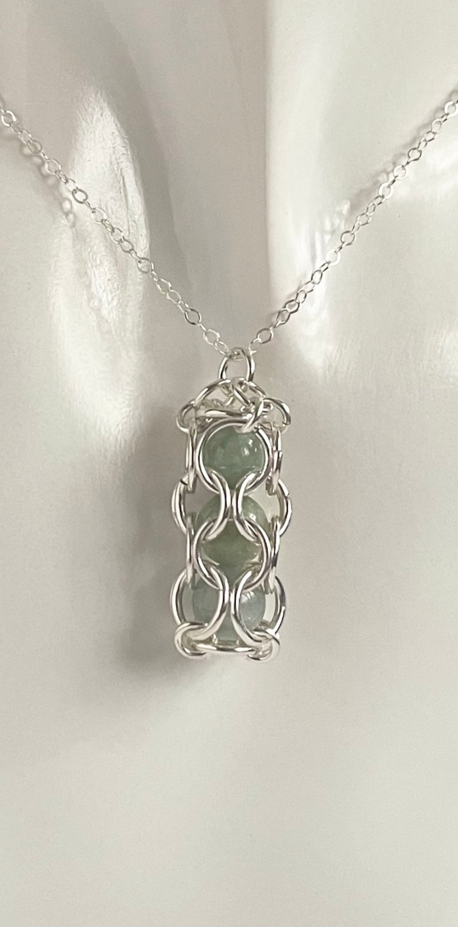 Captured Gemstone Chainmaille Jadiete Pendant
