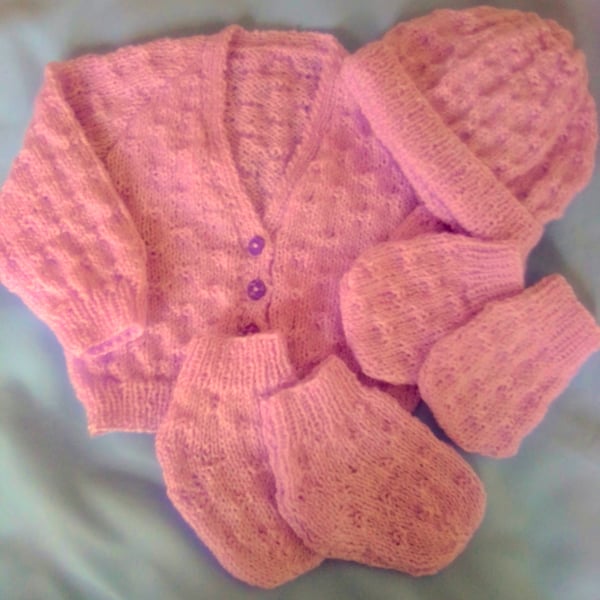 4 Piece Basketweave Cardigan Set for Baby, Prem Sizes Available, Custom Make