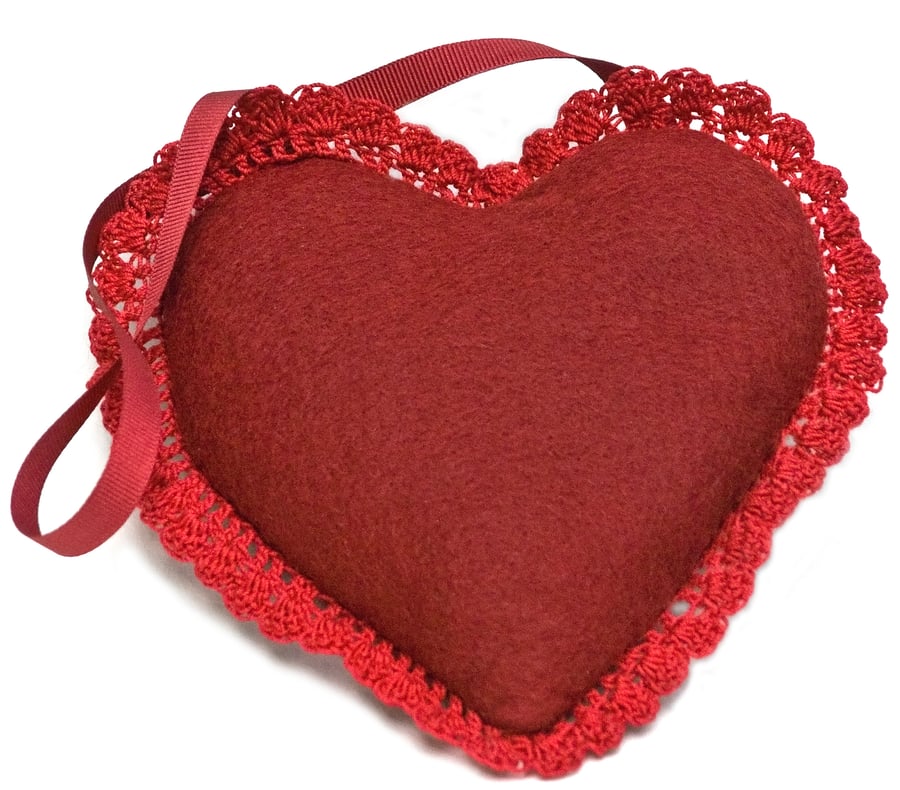 Red wool felt lavender heart