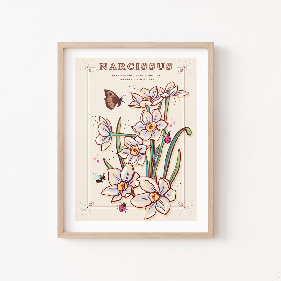 Narcissus, December Birth Flower, Language of Flowers Illustration Print