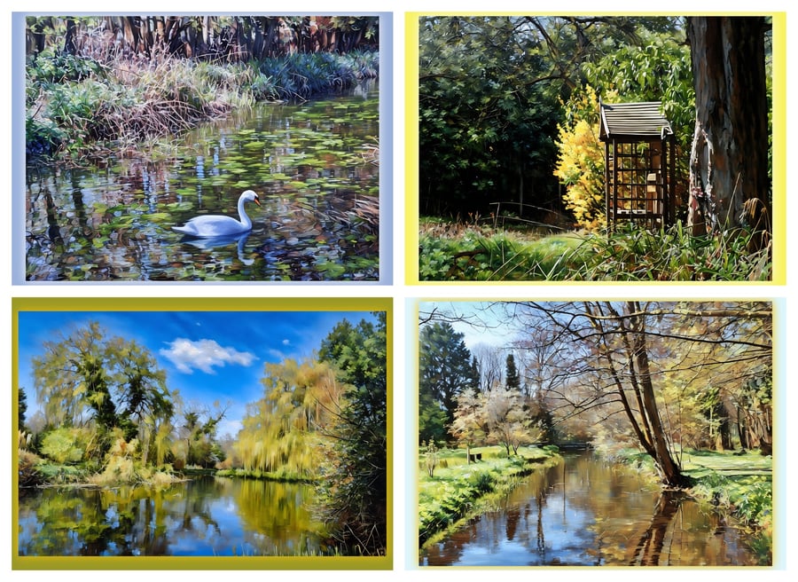 x4 Gooderstone Water Gardens Norfolk Greeting Cards A5