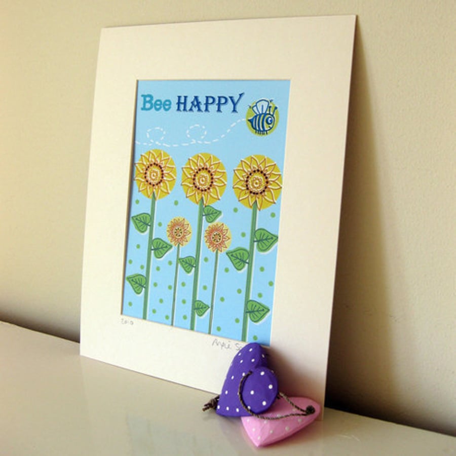 7x5" mounted print  - 'Bee Happy'