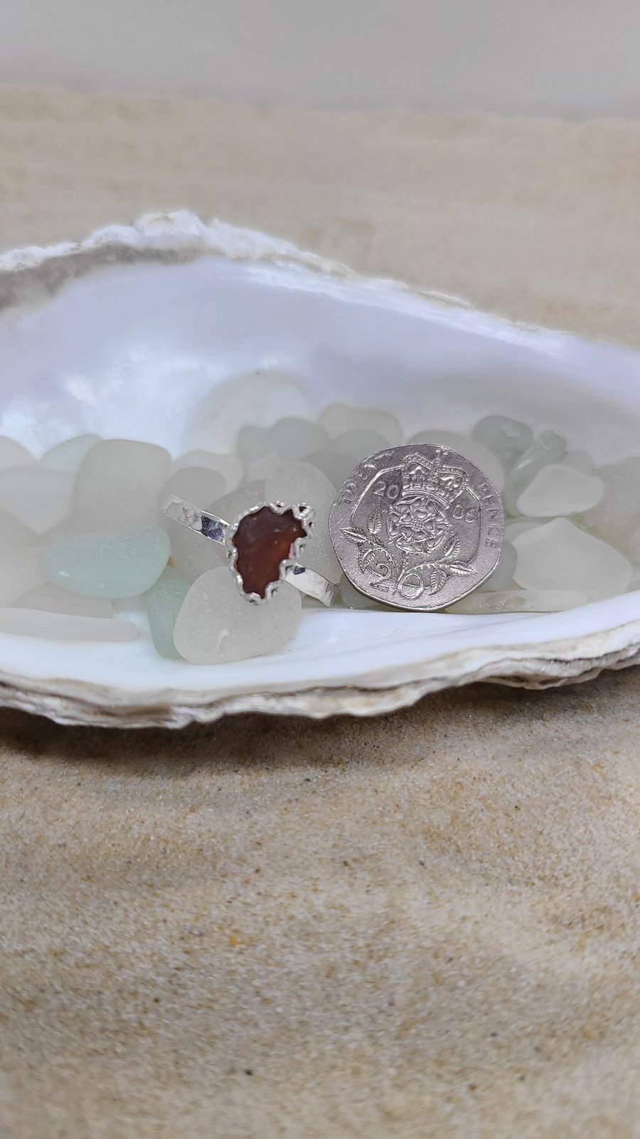 Dark amber sea glass and silver ring gift for her SG32