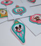 Christmas Decoration - Happy Dog Bauble hanging felt and fabric ornament on card