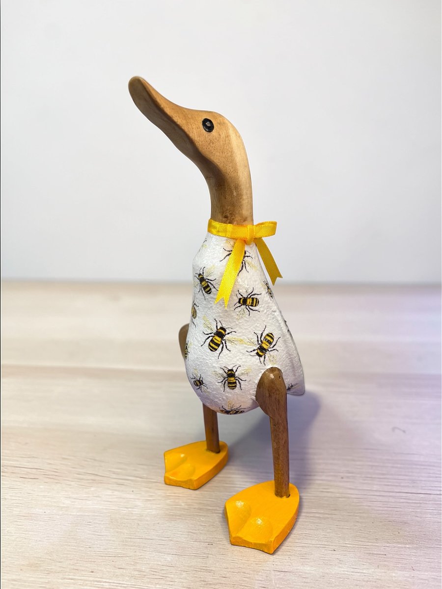 Decoupaged bamboo duck, bees, yellow