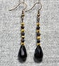 Black and Gold Glass Crystal Dangle Earrings - Image 3