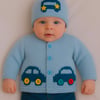 Knitting Pattern for Baby Car Cardigan and Hat 0-18 months, Digital