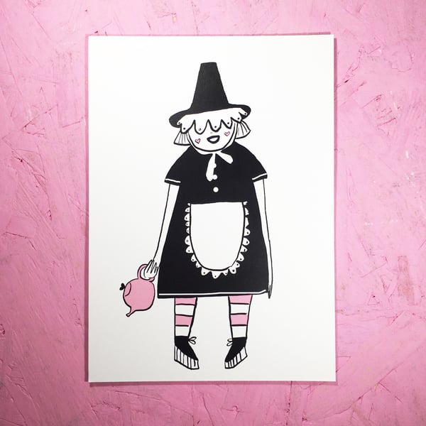 'Welsh Lady with Teapot' Small Poster Print