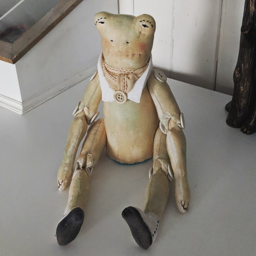 Mr Frog handmade soft sculpture doll