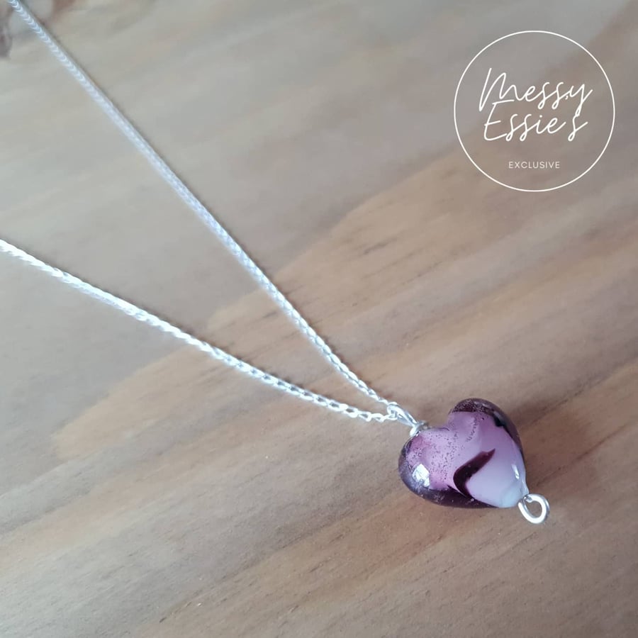 Purple lampwork glass heart pendant