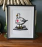 I Heart Chips - handmade original linocut bird art print