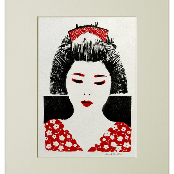 Geisha Linocut