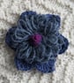 Crocheted silver and blue flower brooch - Image 1