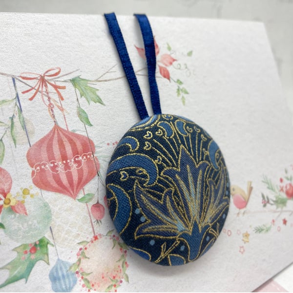 Blue William Morris foliage large fabric button ornaments home decor