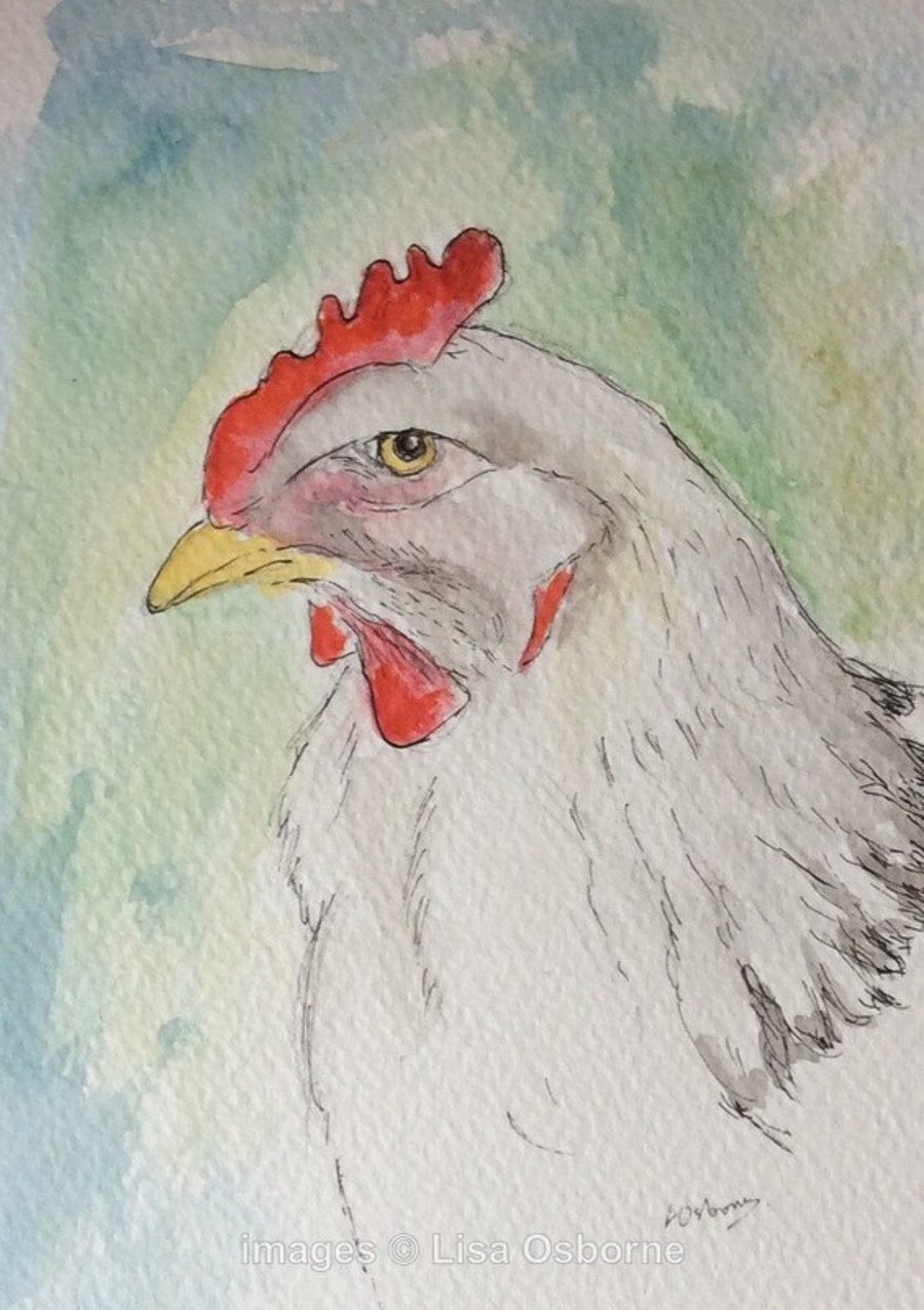 Hello! - signed print of white chicken