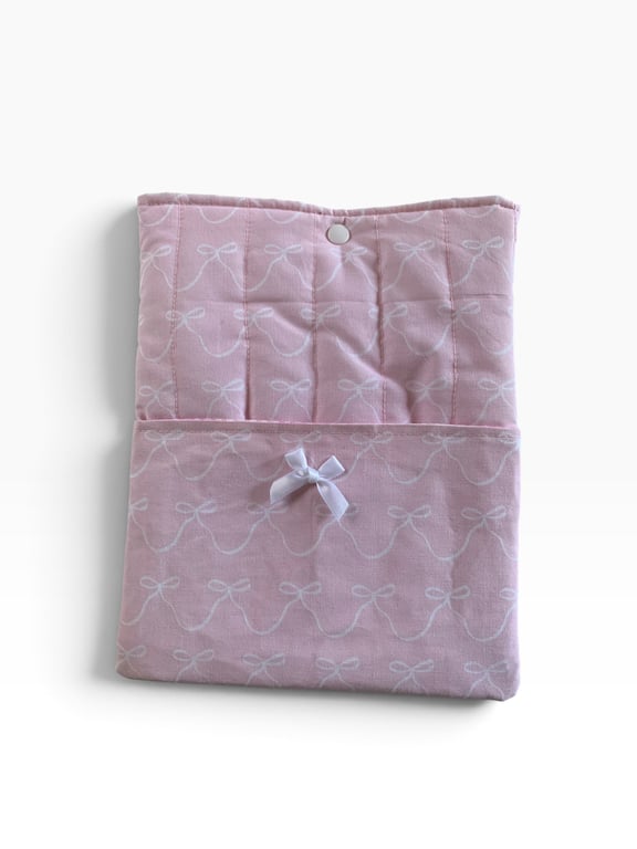 Pretty Pink Bow Reading Gift Set.  Medium, Handmade Book Sleeve with Accessories