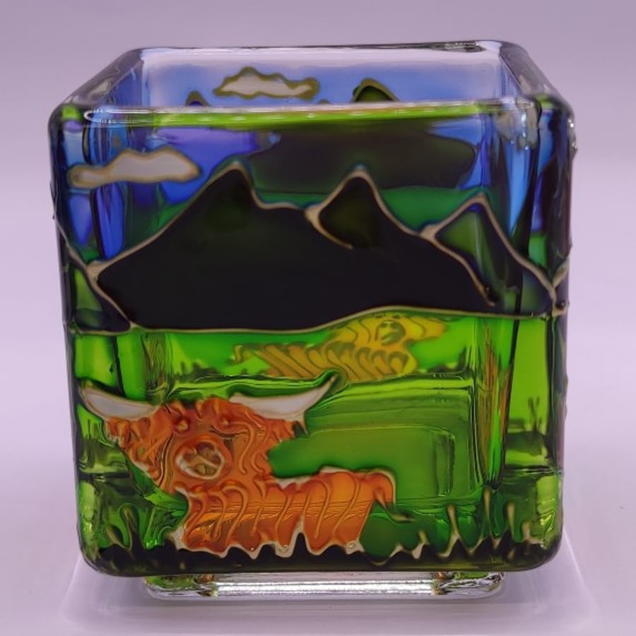 Hand painted glass candle holder