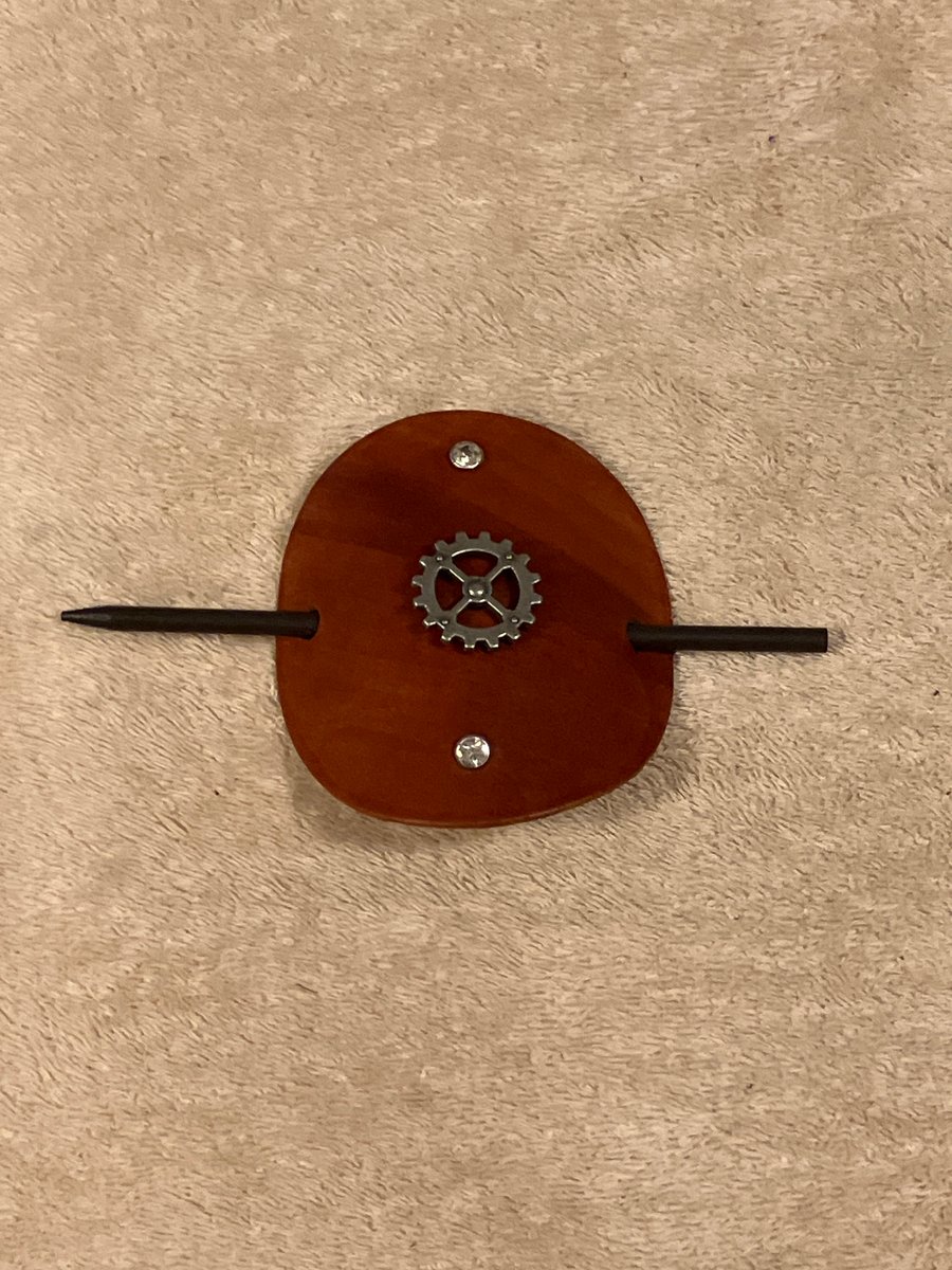 Dyed Brown Leather Hair Stick Barrette - Circle Shaped Leather (steampunk)