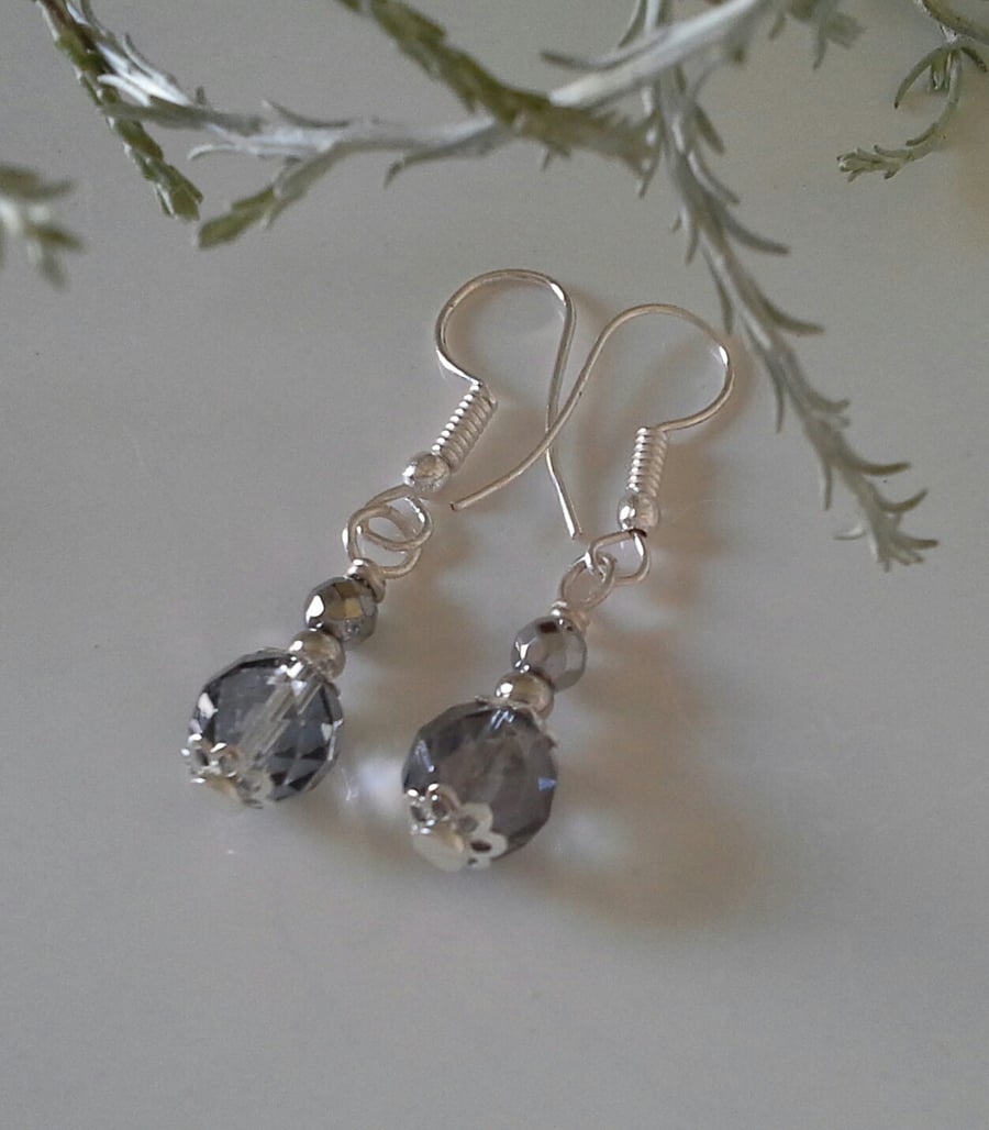 Gray Quartz & Silver Coated Heamotite Earrings Silver Plate  (HELP A CHARITY)