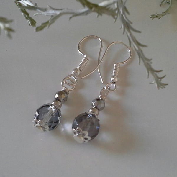 Sale Gray Quartz & Silver Coated Heamotite Earrings Silver Plate
