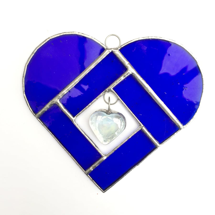 Stained Glass Heart Heart Suncatcher - Handmade Hanging Decoration - Blue