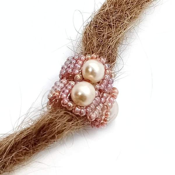 Peach and pearl asymmetrical dreadlock bead