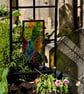 Rabbit bee and leaves glass mosaic, three panel garden trellis, sculpture, stake - Image 2