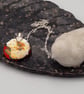 Red Round Fused Glass Reactions Pendant with Real Silver Leaf Inclusion - Image 4