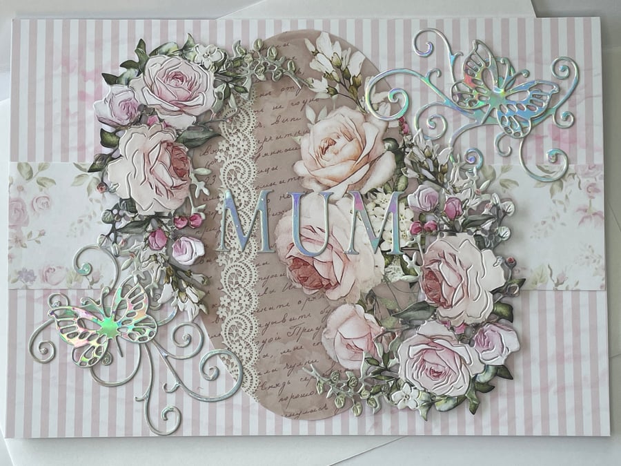 Totally feminine roses and butterflies Mum Mother's Day card