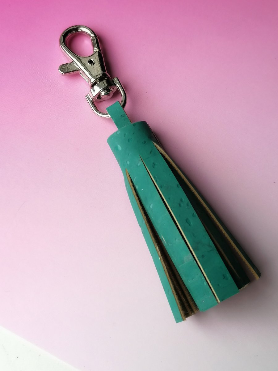 Handmade Vegan Leather Tassel Keyring - Turquoise