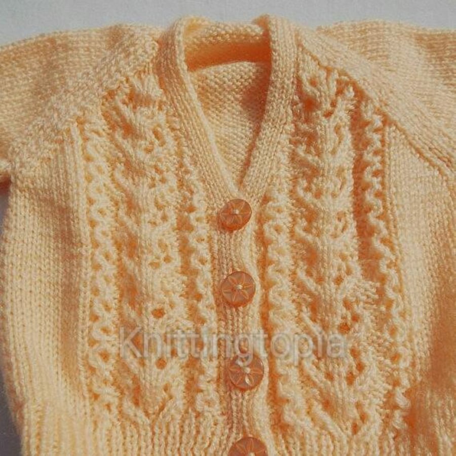 Baby cardigan hand knitted in peach yarn - 3 - 6 months - knitted baby clothes 