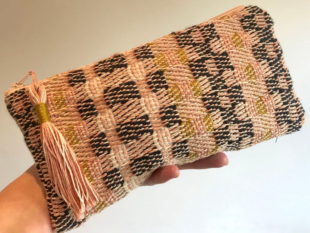 Luxurious handwoven slim pouch   "Woven in Bricks - Slate Stone" 