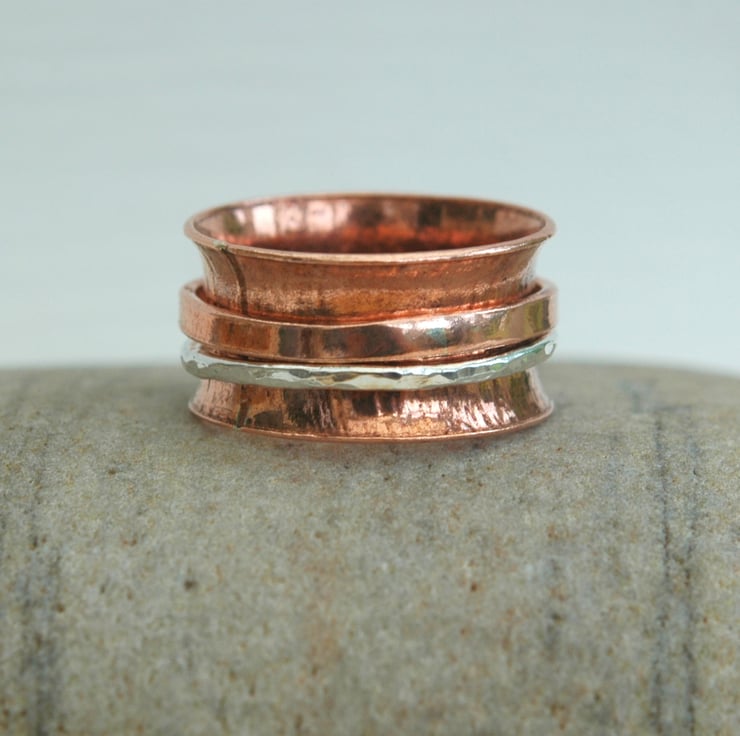 Copper and Sterling Silver Spinning Ring with T... - Folksy